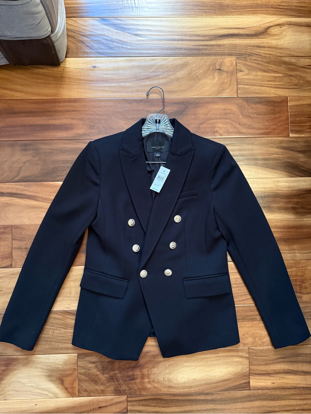 Ann Taylor Black Double-Breasted Blazer with Gold Buttons